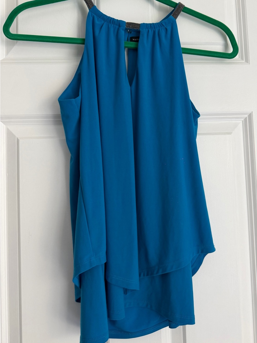 White House Black Market Turquoise Layered Blouse Top with Silver Straps Sc XXS